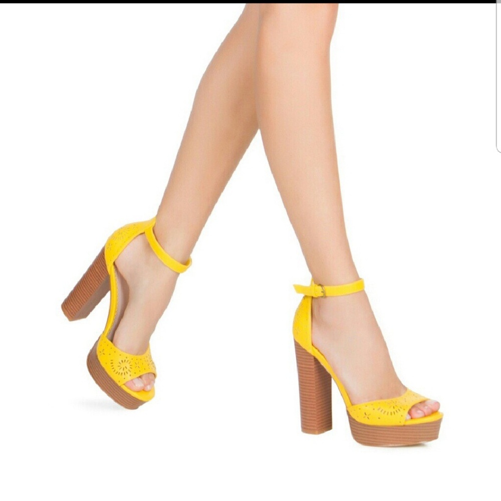 Yellow Chunky Heel Sandals